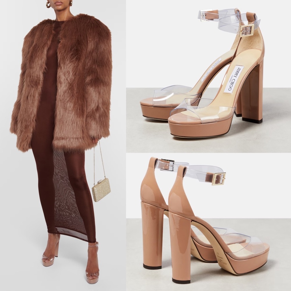 Jimmy Choo Natural Albi 120 PVC Leather Platform Heel Sandals Womens 40 New NIB